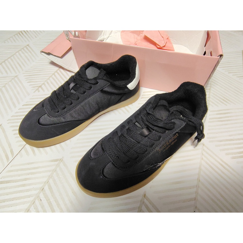Juicy Couture Anvil Black Satin Suede Gum Sole Sneakers Womens Size 6 JC-ANVIL